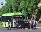 В Ташкенте автобус столкнулся с легковым автомобилем, есть пострадавшие. Видео