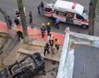 В центре Ташкента Malibu перевернулся и врезался в кофейню. Видео